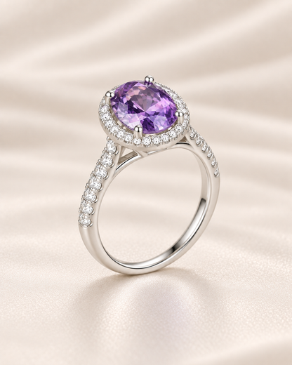 Amethyst Round Halo Ring - angle 2