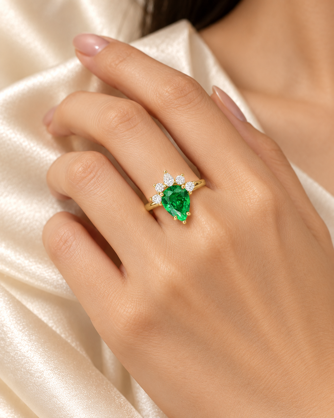 Emerald Teardrop Crown Ring