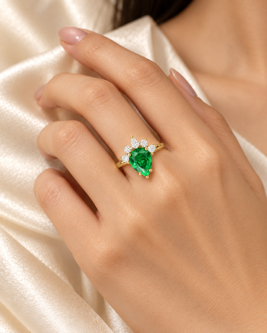 Emerald Teardrop Crown Ring