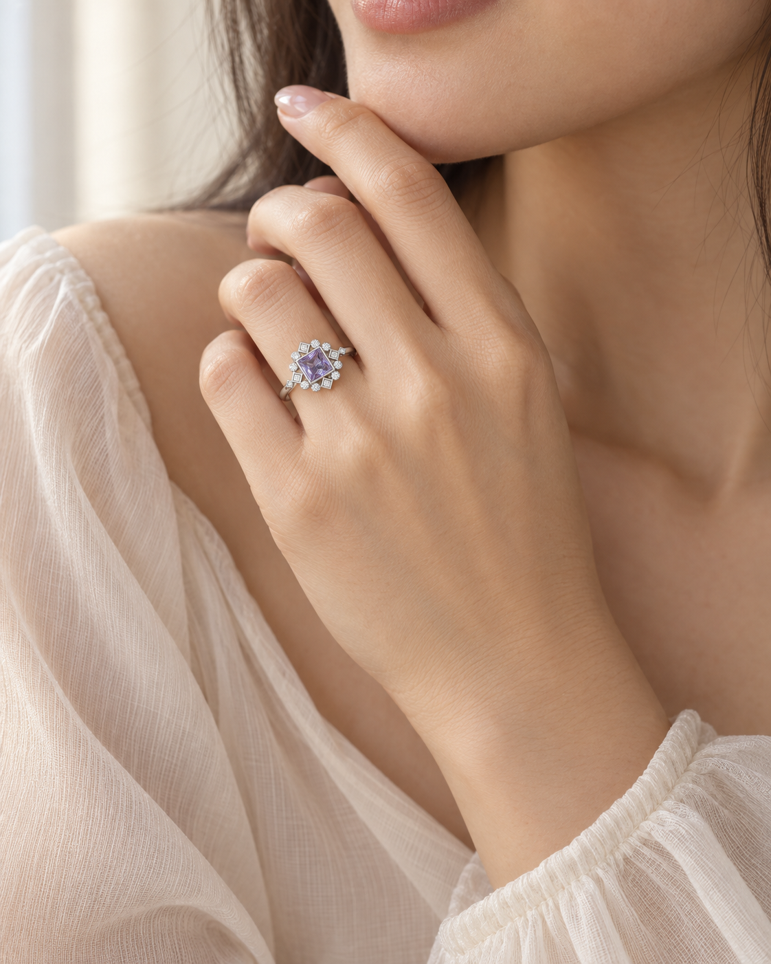 Alexandrite Square Round Halo Ring - angle 3