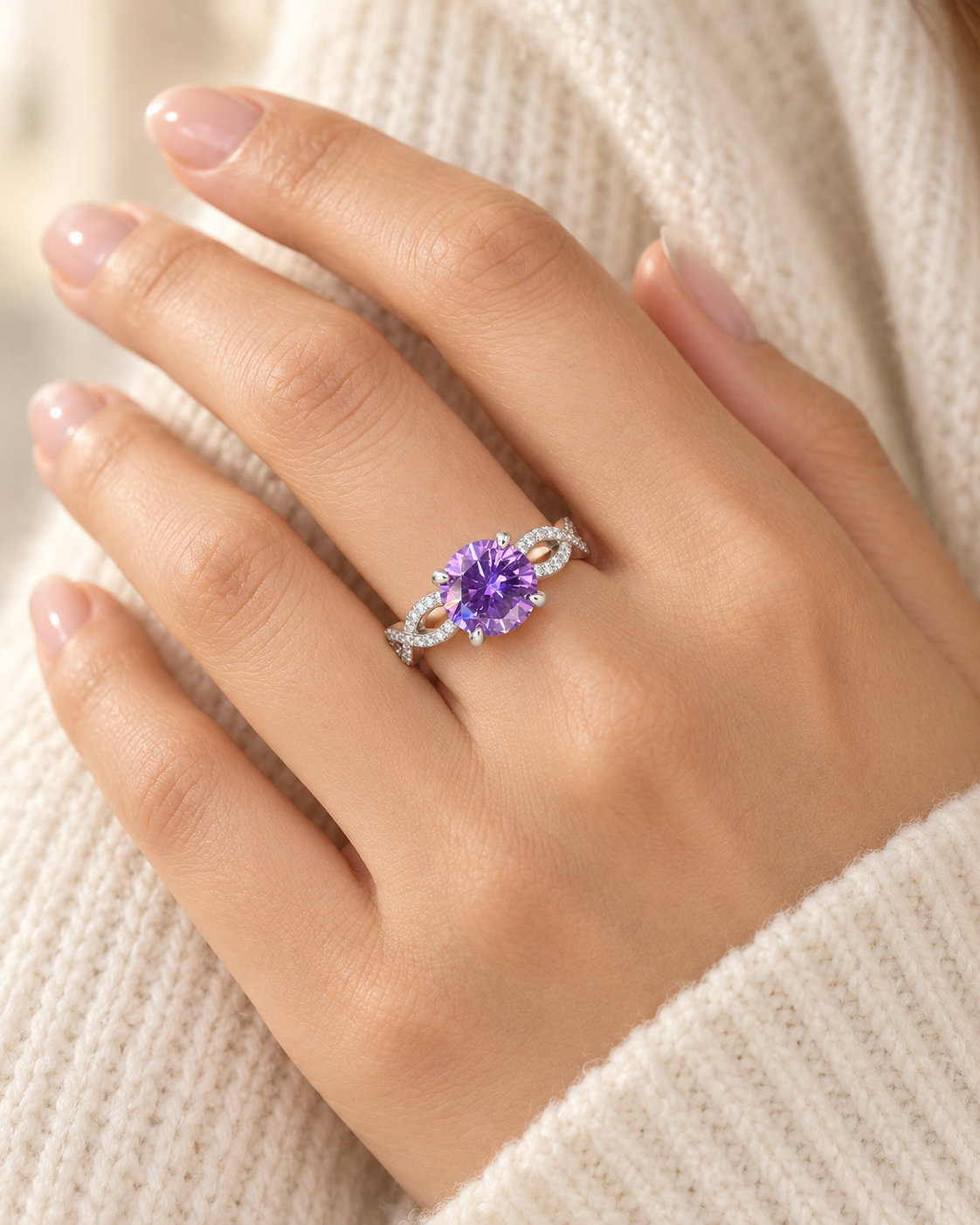 Amethyst Round Twisted Band - angle 4