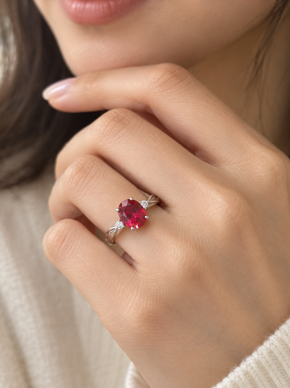 Ruby Oval Tapered Band Ring