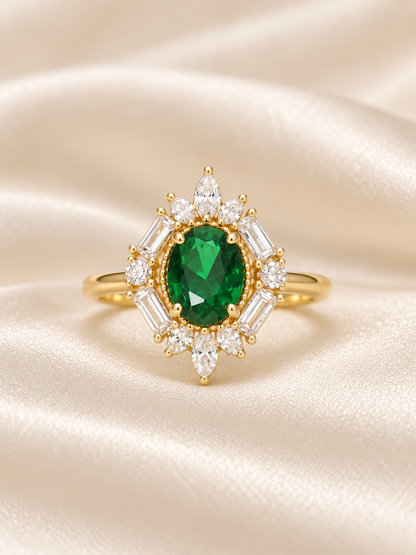 Emerald Oval Statement Cluster Ring