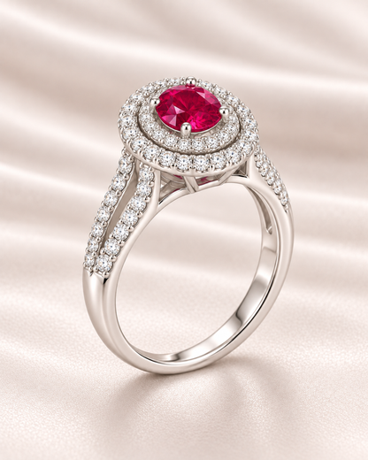 Ruby Round Double Halo Ring