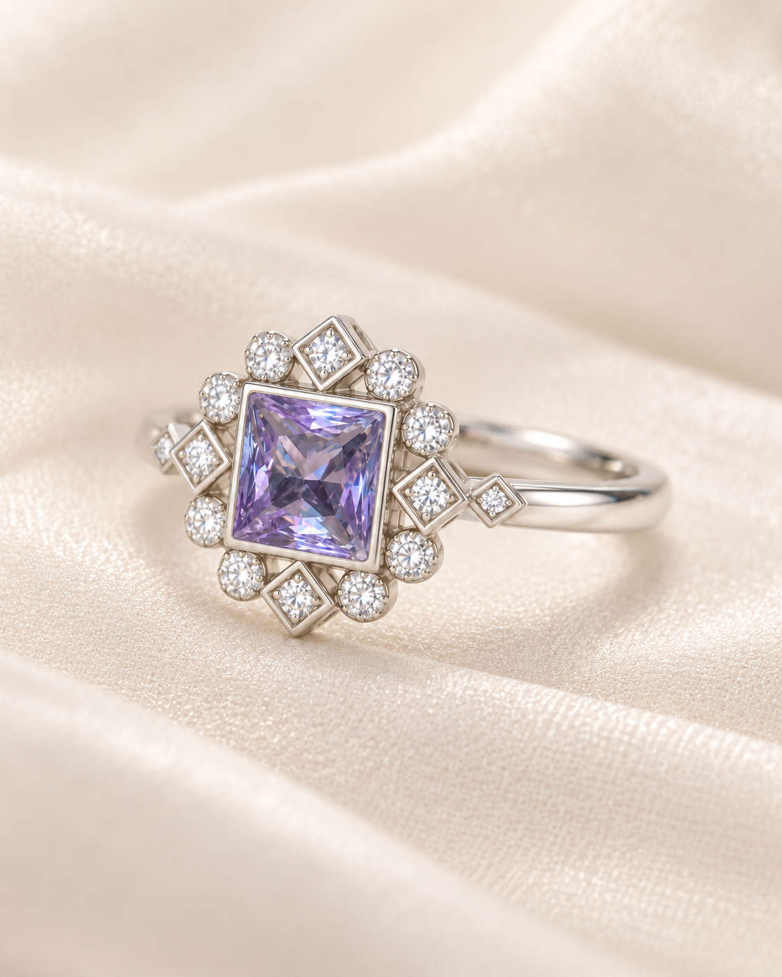 Alexandrite Square Round Halo Ring - angle 2