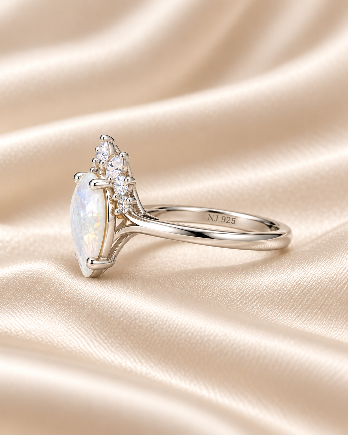 Moonstone Teardrop Crown Ring