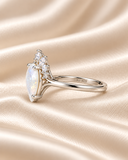 Moonstone Teardrop Crown Ring