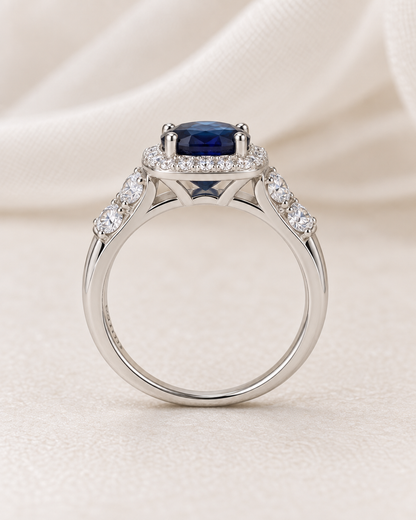 Sapphire Round Square Halo Ring