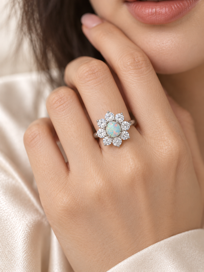 Opal Round Flower Ring