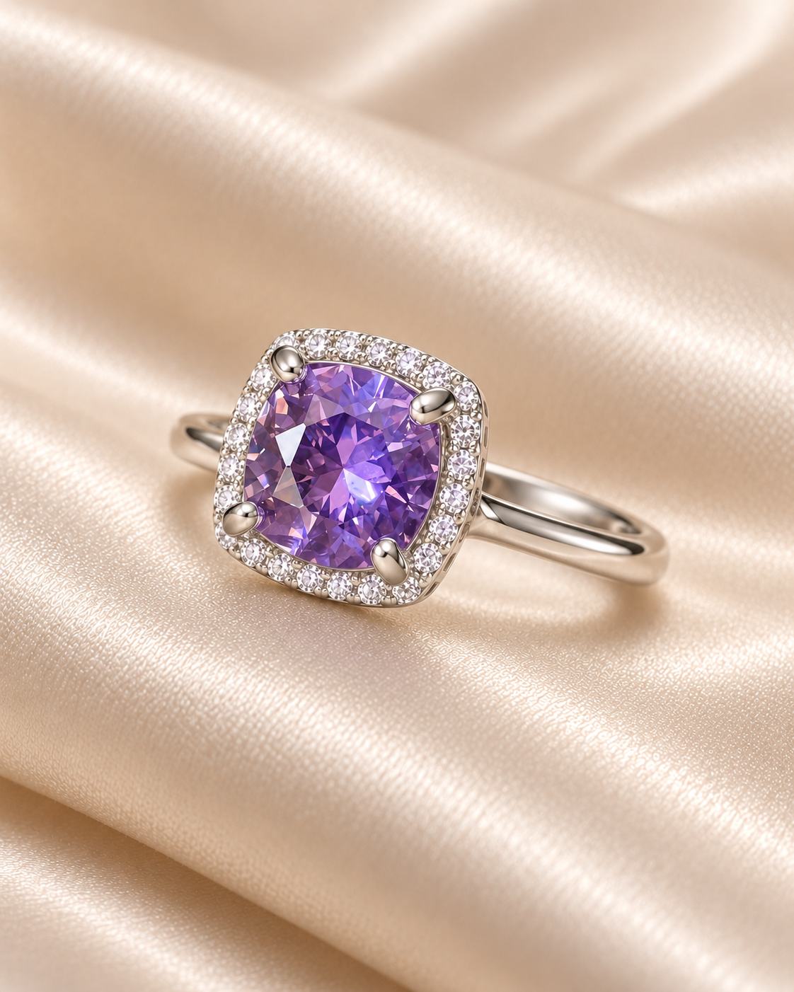 Amethyst Round Square Halo Band - angle 2
