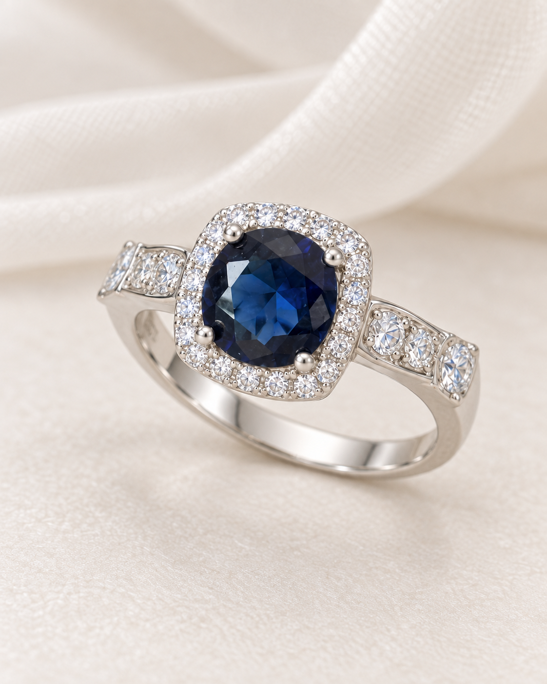 Sapphire Round Square Halo Ring