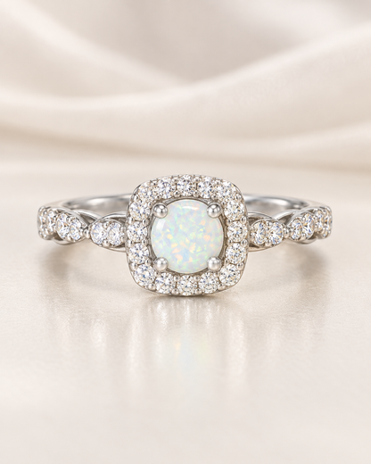 Opal Round Square Wave Ring
