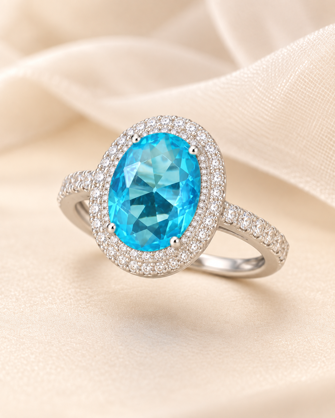 Blue Topaz Oval Double Halo Ring - angle 3