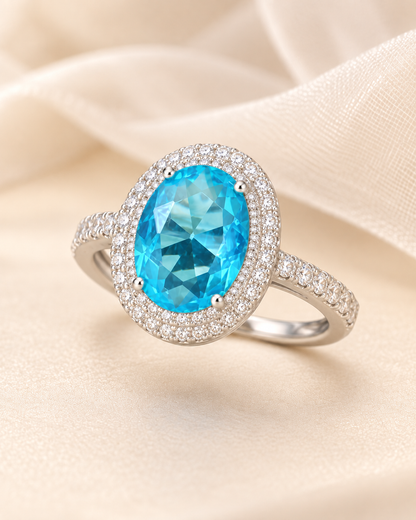Blue Topaz Oval Double Halo Ring - angle 3