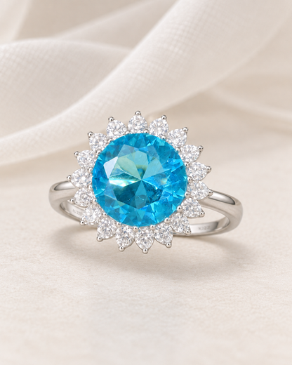 Blue Topaz Round Cluster Ring - sterling silver