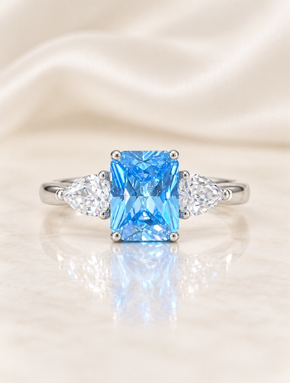 Blue Topaz Radiant Rectangle Teardrop Ring - sterling silver