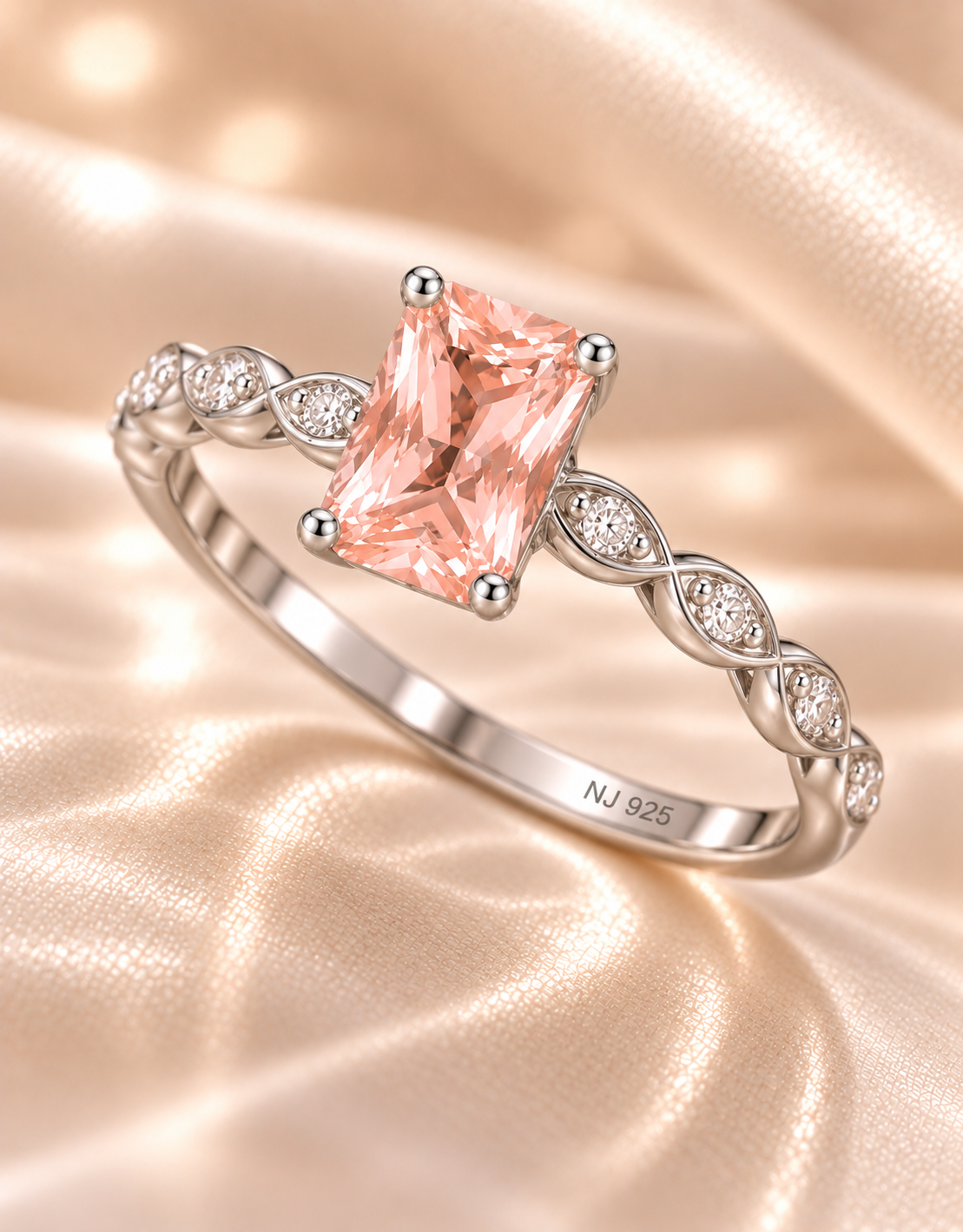 Morganite Rectangle Wave Ring