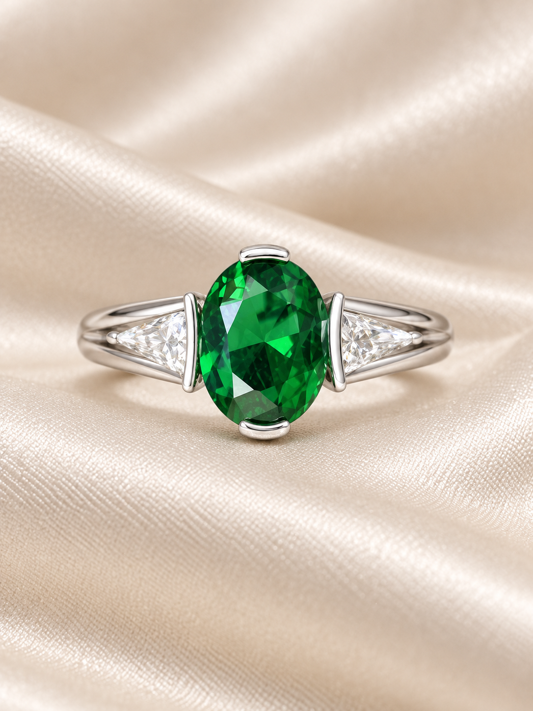 Emerald Oval Accent Ring