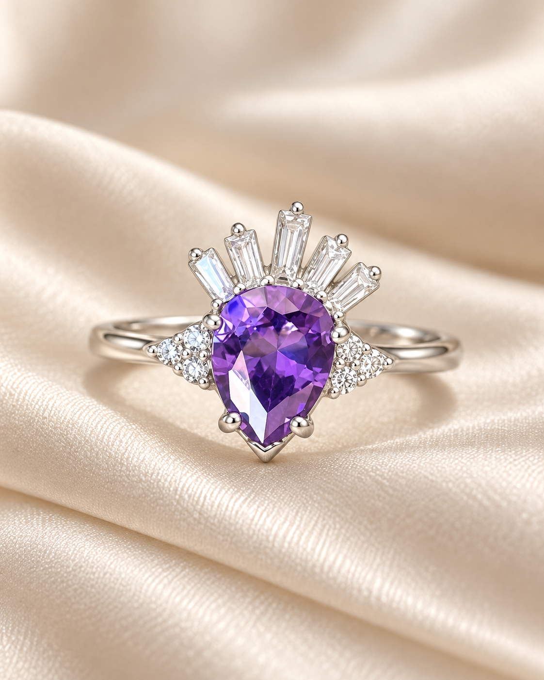 Amethyst Teardrop Ring - sterling silver