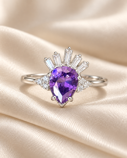 Amethyst Teardrop Ring - sterling silver