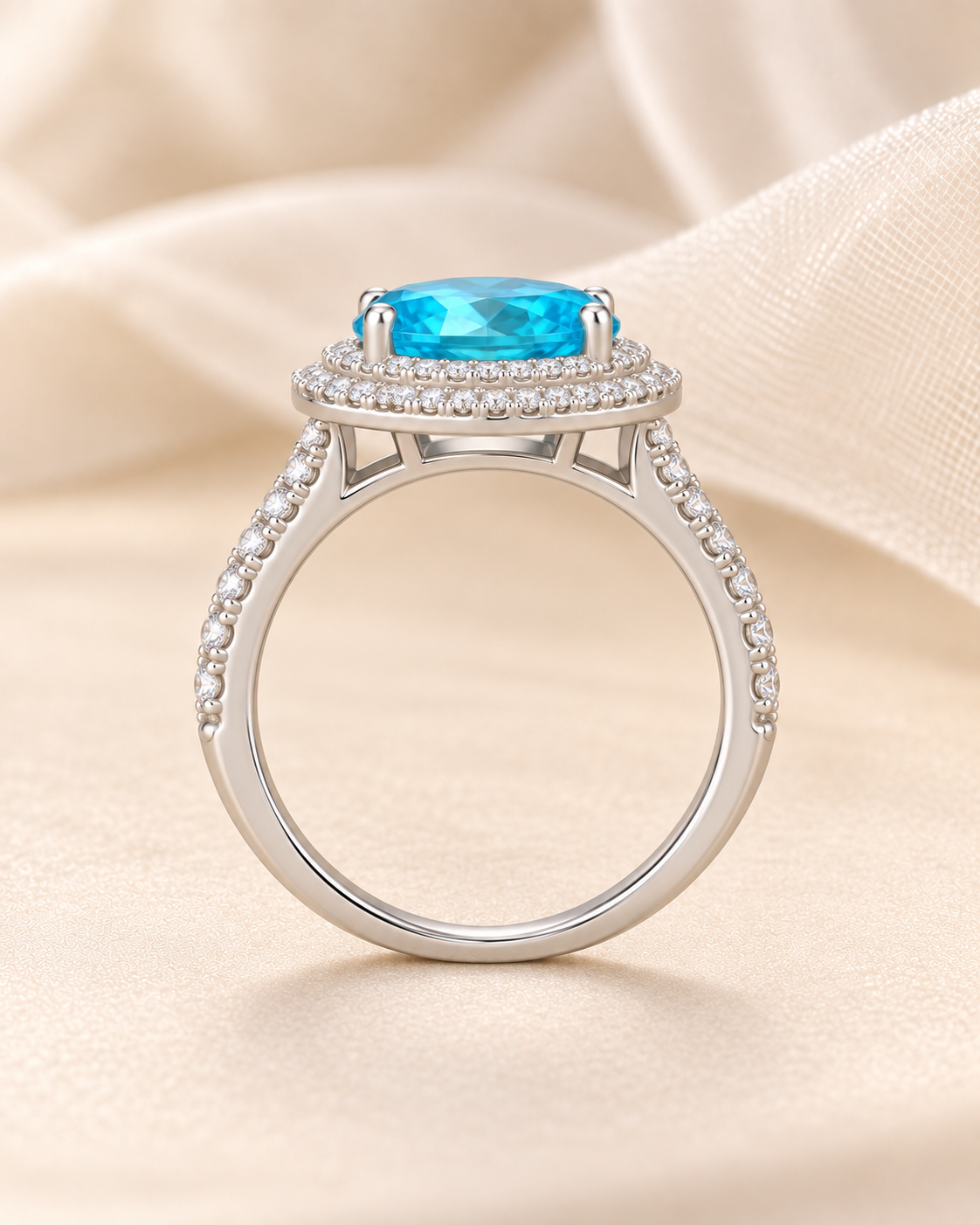 Blue Topaz Oval Double Halo Ring - angle 2