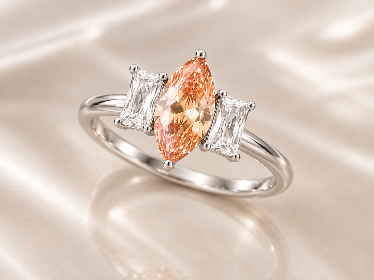 Champagne Topaz Marquee Three Stones Ring