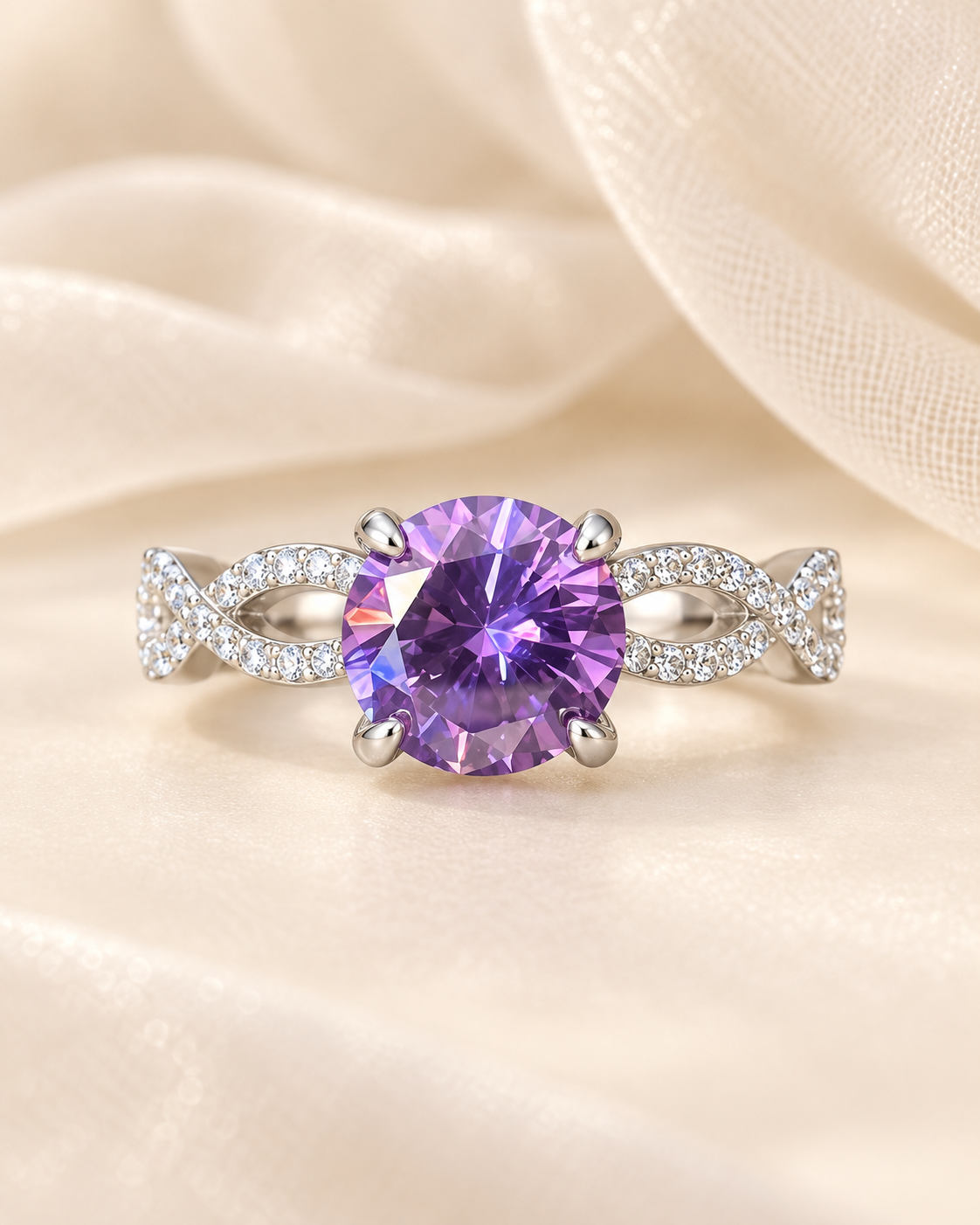 Amethyst Round Twisted Band - sterling silver
