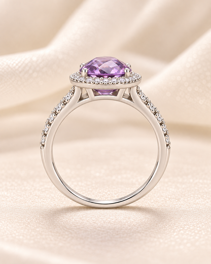 Amethyst Round Halo Ring - angle 2
