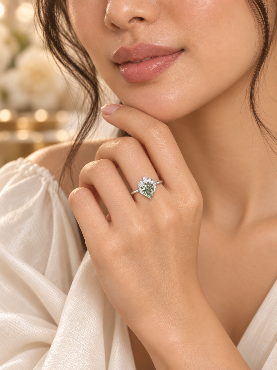 Tourmaline Teardrop Crown Ring