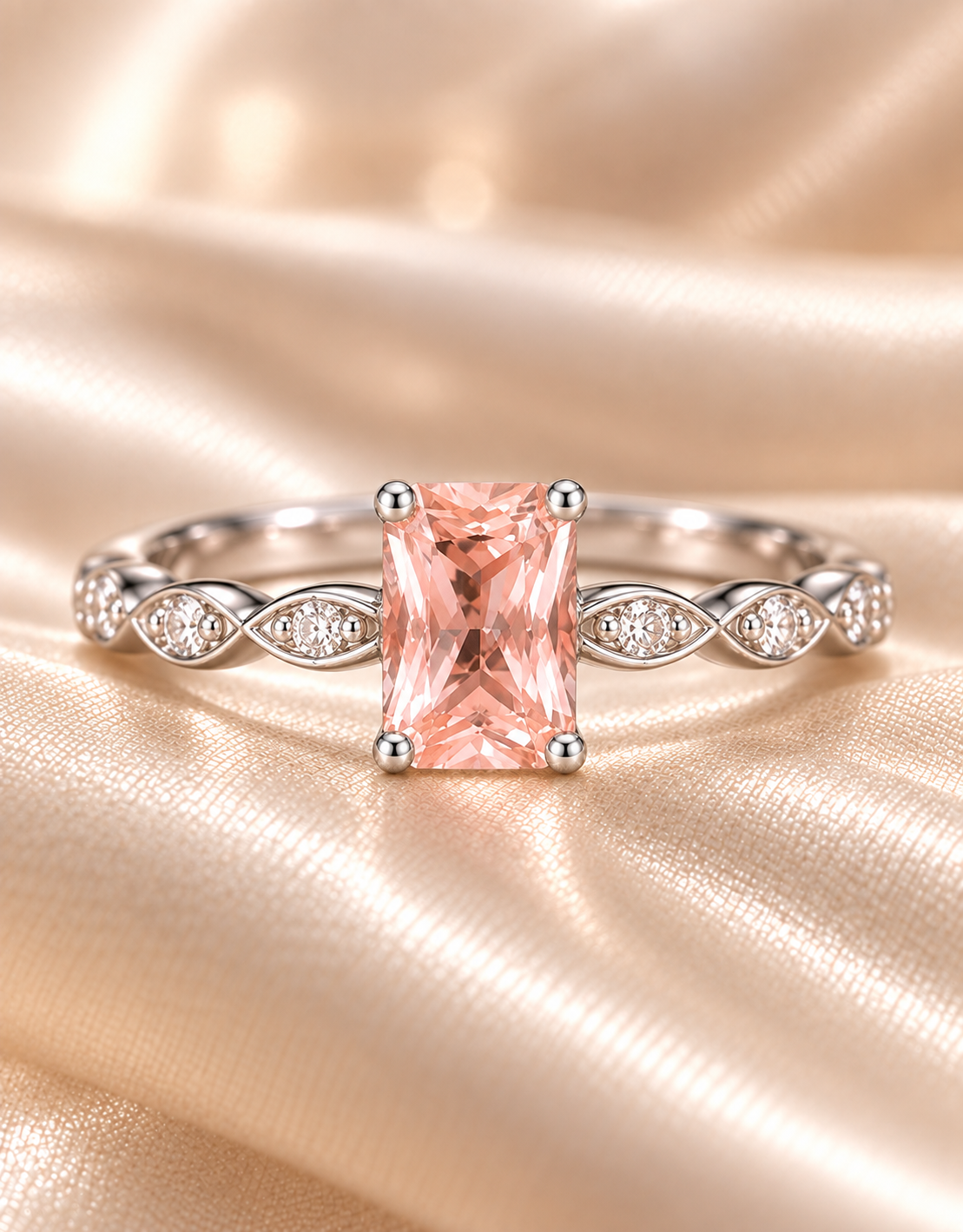 Morganite Rectangle Wave Ring