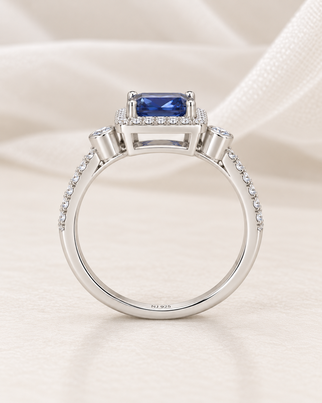Sapphire Rectangle Halo Ring