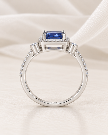 Sapphire Rectangle Halo Ring