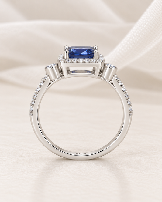 Sapphire Rectangle Halo Ring