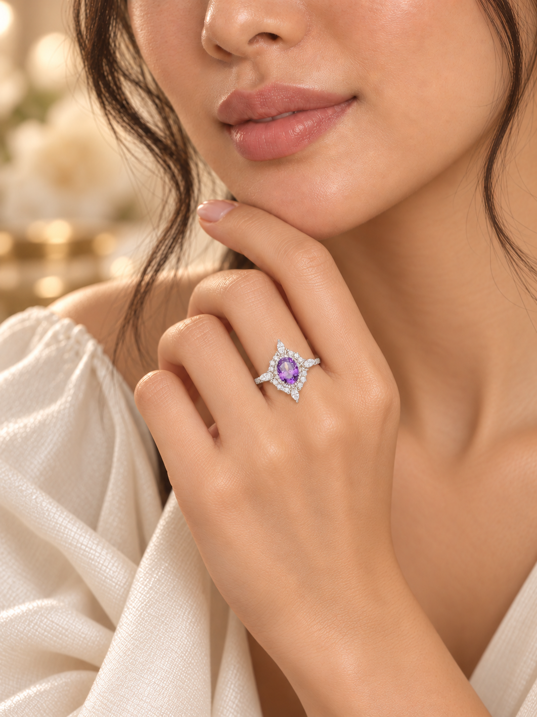 Amethyst Oval Marquise Ring - angle 3