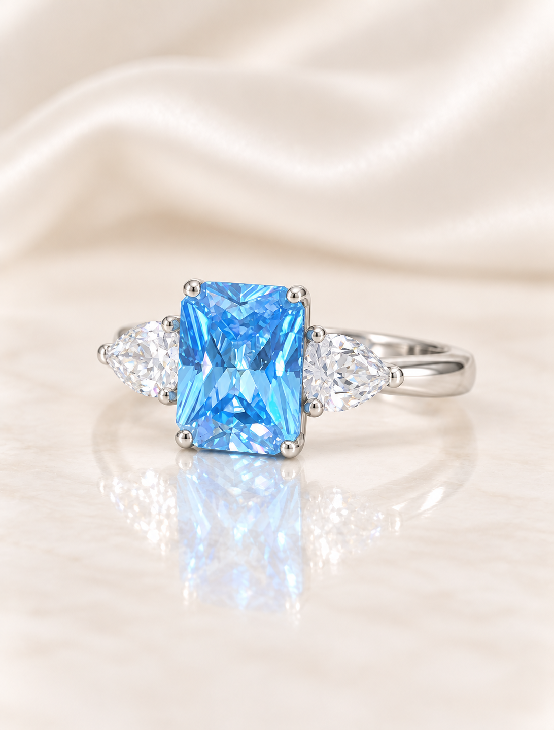 Blue Topaz Radiant Rectangle Teardrop Ring - angle 3