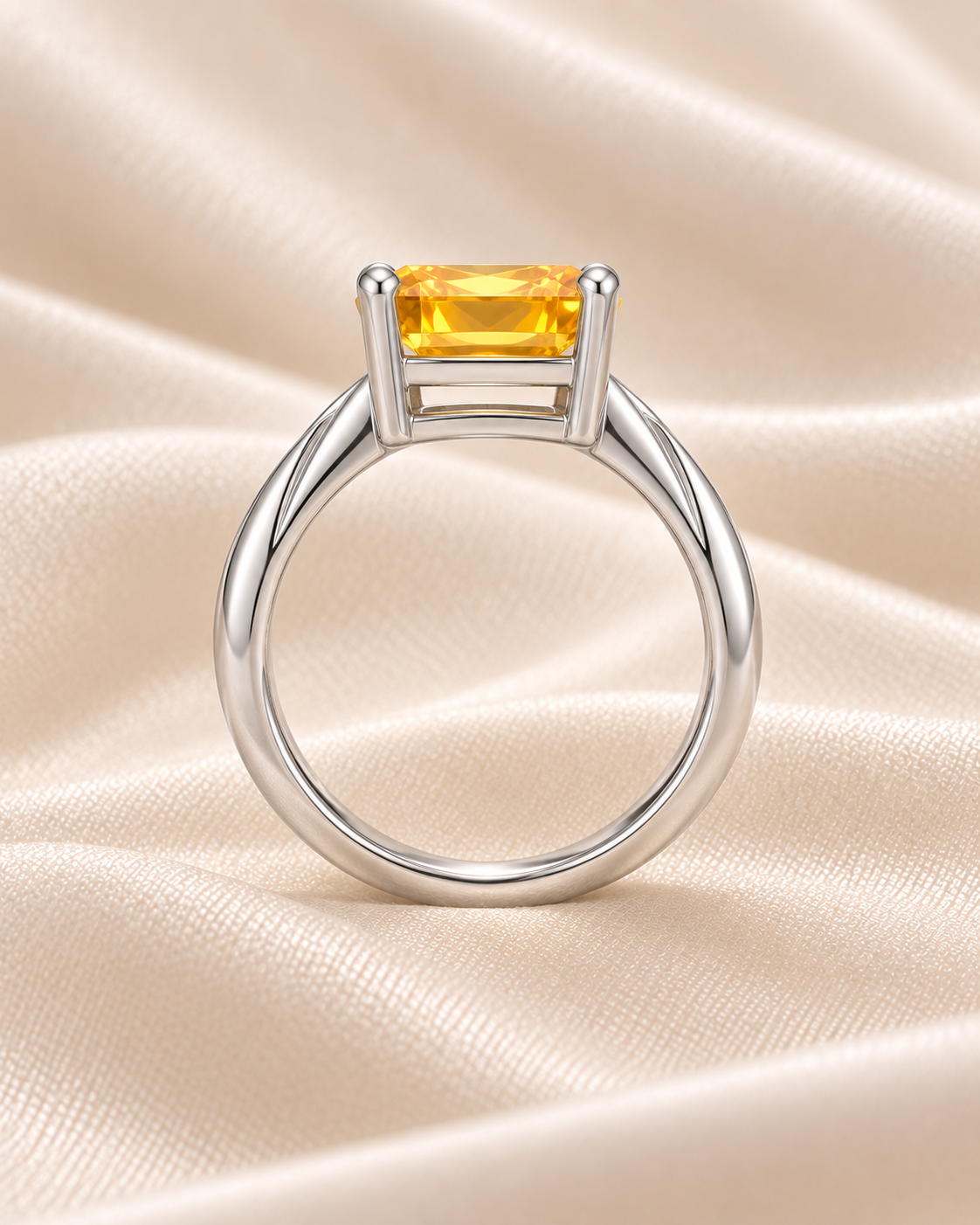 Citrine Rectangle Solitaire Ring