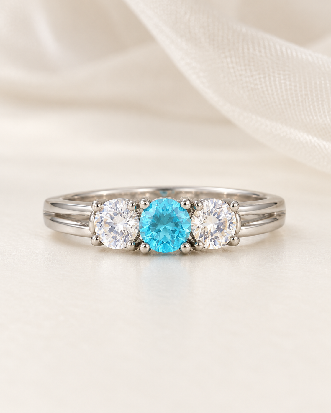 Blue Topaz Three Stone Ring - angle 2