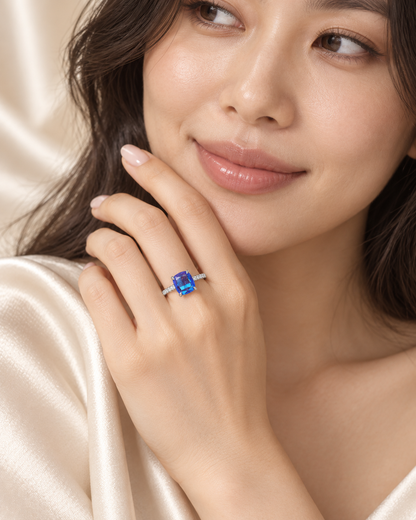 Mermaid Topaz Blue Square Ring