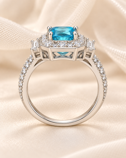 Blue Topaz Square Halo Ring - angle 4