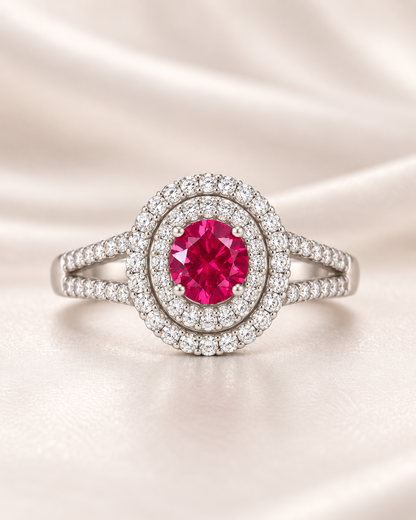 Ruby Round Double Halo Ring