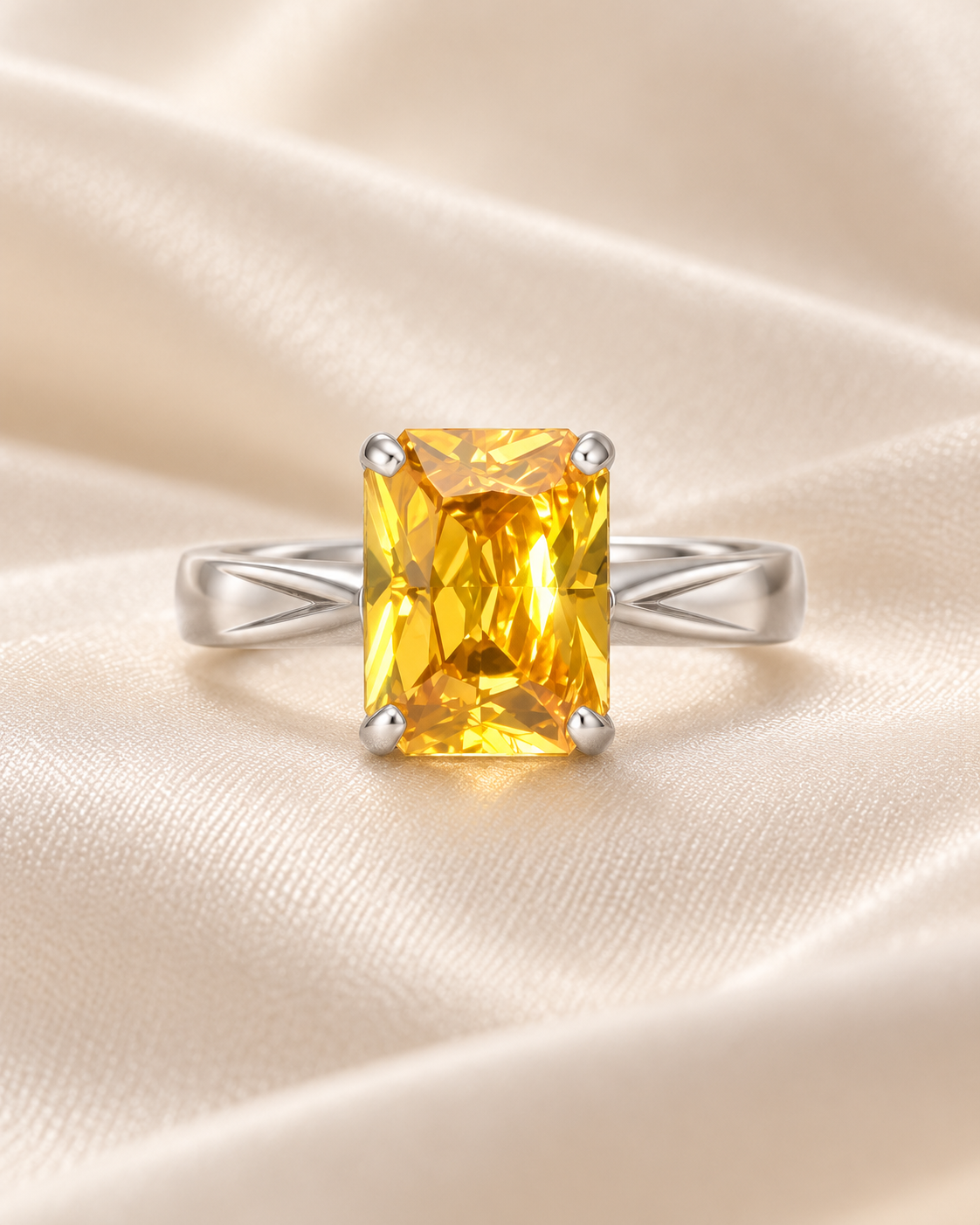 Citrine Rectangle Solitaire Ring