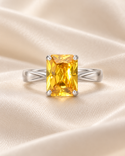 Citrine Rectangle Solitaire Ring
