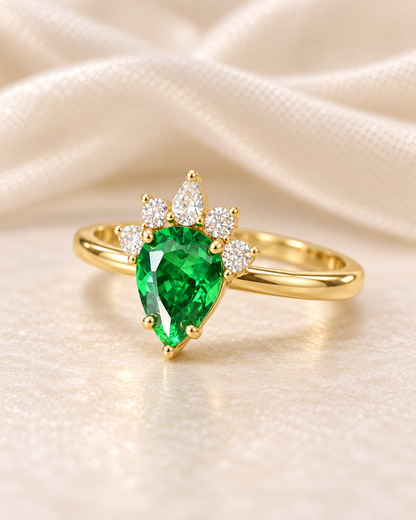 Emerald Teardrop Crown Ring