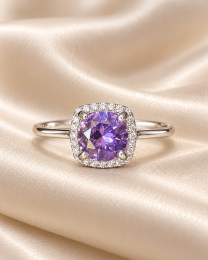 Amethyst Round Square Halo Band - sterling silver