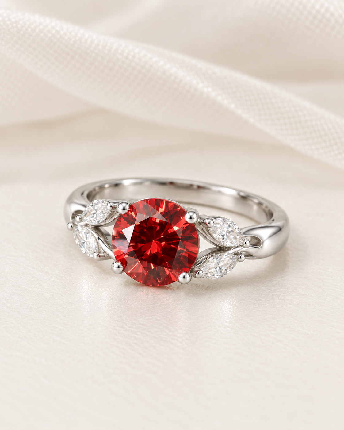 Ruby Round Leaf Band Ring