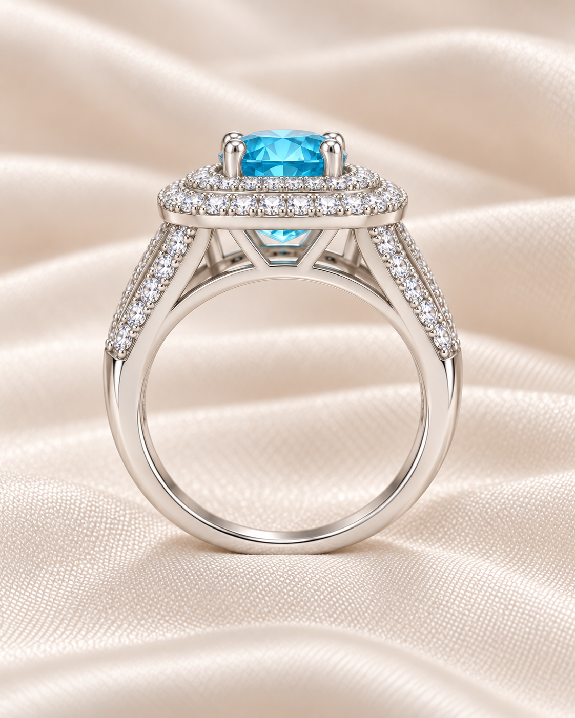 Blue Topaz Square Double Halo Ring - angle 3
