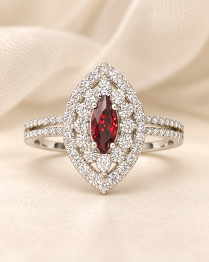 Ruby Marquee Cluster Halo Ring