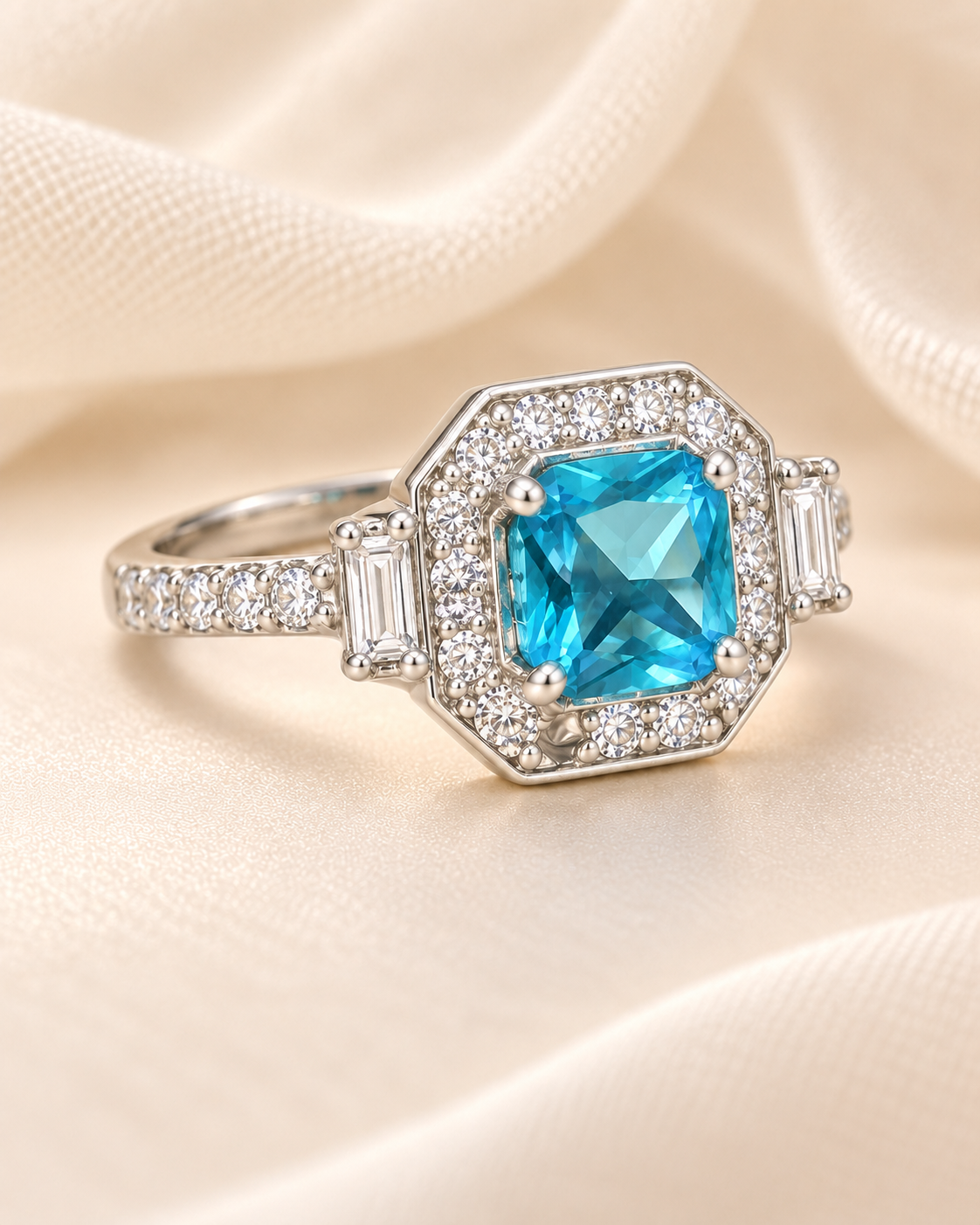 Blue Topaz Square Halo Ring - angle 3