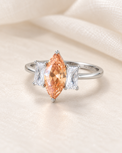 Champagne Topaz Marquee Three Stones Ring