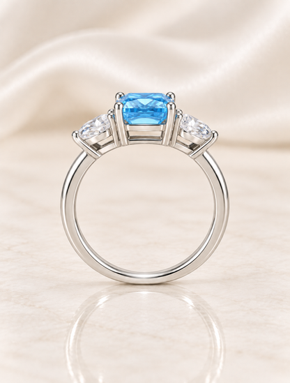 Blue Topaz Radiant Rectangle Teardrop Ring - angle 2